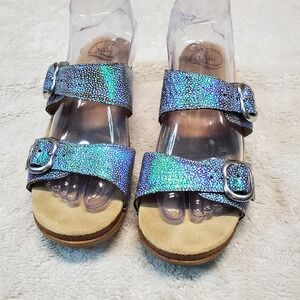 Dansko Blue Green Iridescent Leather Strap‎ Fairy Whimsical Casual Clogs 8 39